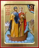 Ико­на бла­говер­ных Пет­ра и Фев­ро­нии Му­ром­ских (с ладь­ей) на де­реве  - фото