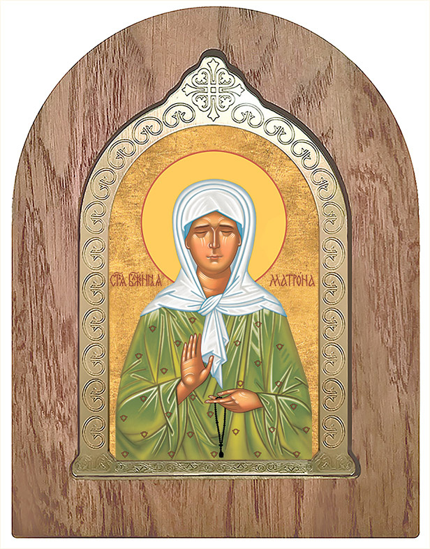 Икона Святая блаженная Матрона Московская, арка с окладом  - фото