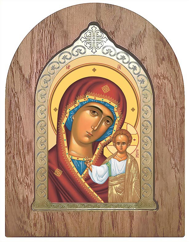 Икона Божией Матери Казанская, арка с окладом  - фото