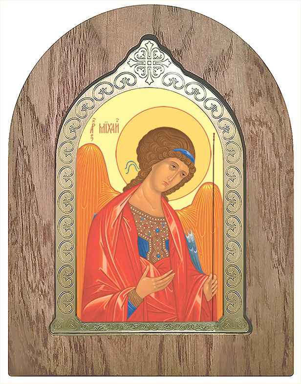Икона Архангел Михаил, арка с окладом - фото