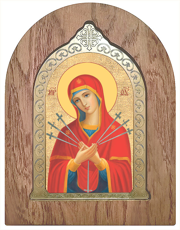 Икона Божией Матери Семистрельная, арка с окладом - фото