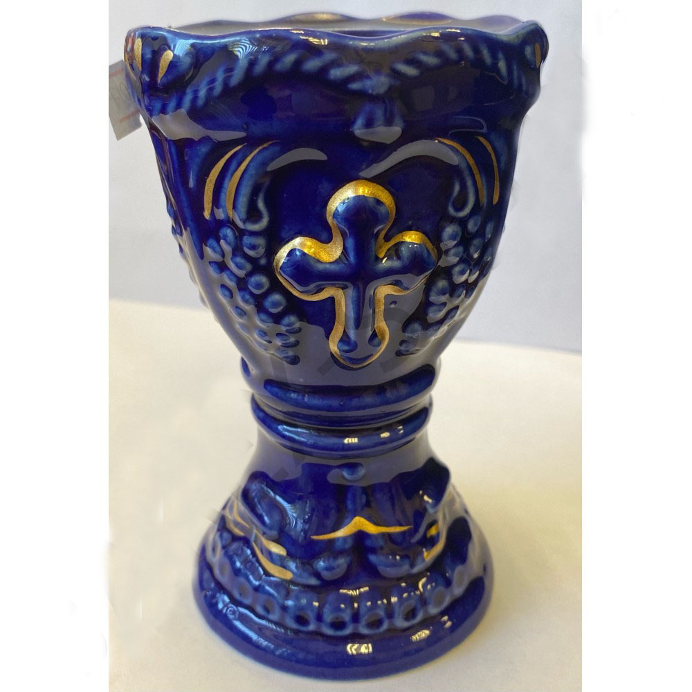Настольная лампада "Лоза", керамика, синяя с золотом