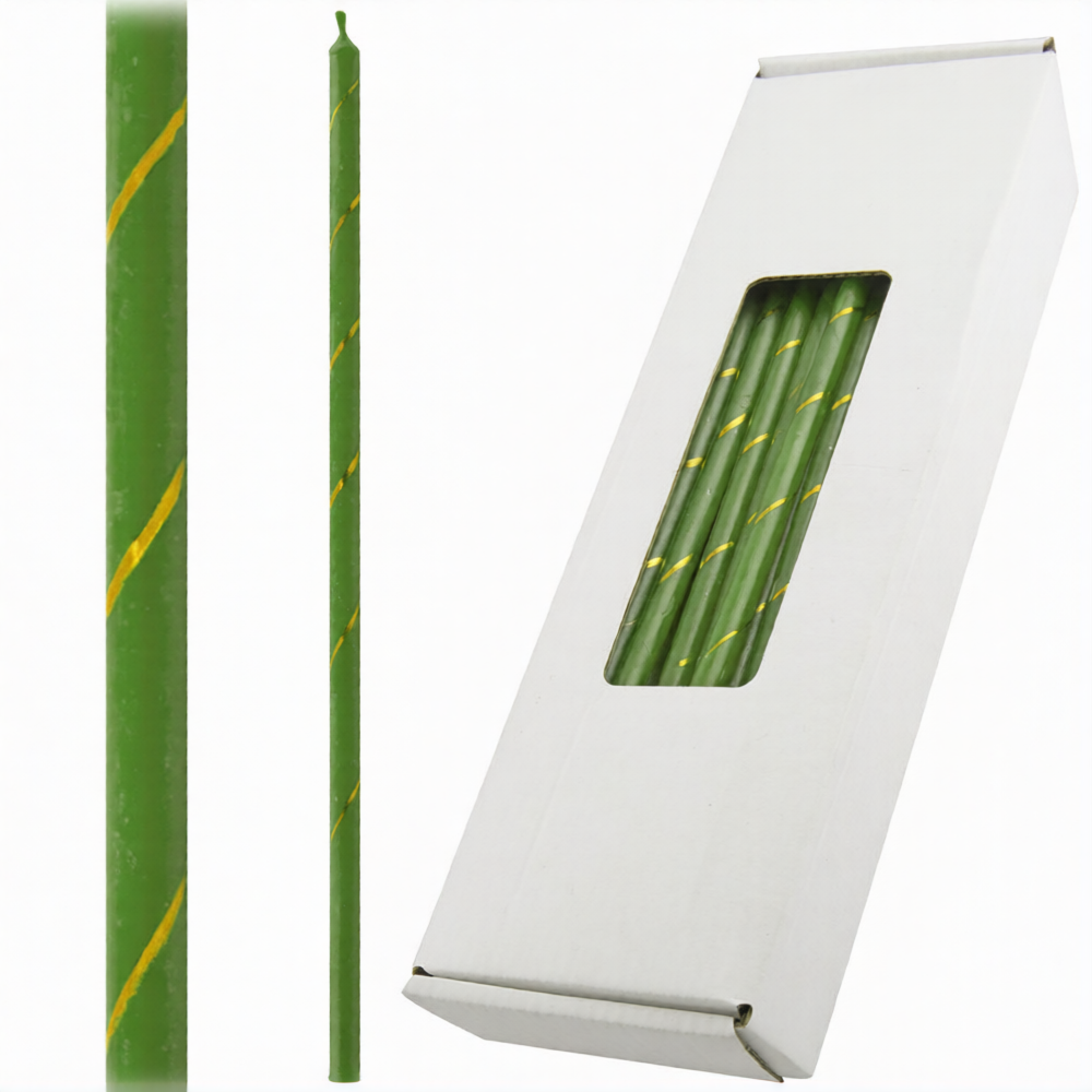 Набор праздничных зелёных  свечей №30 (50 шт. в упаковке) - фото