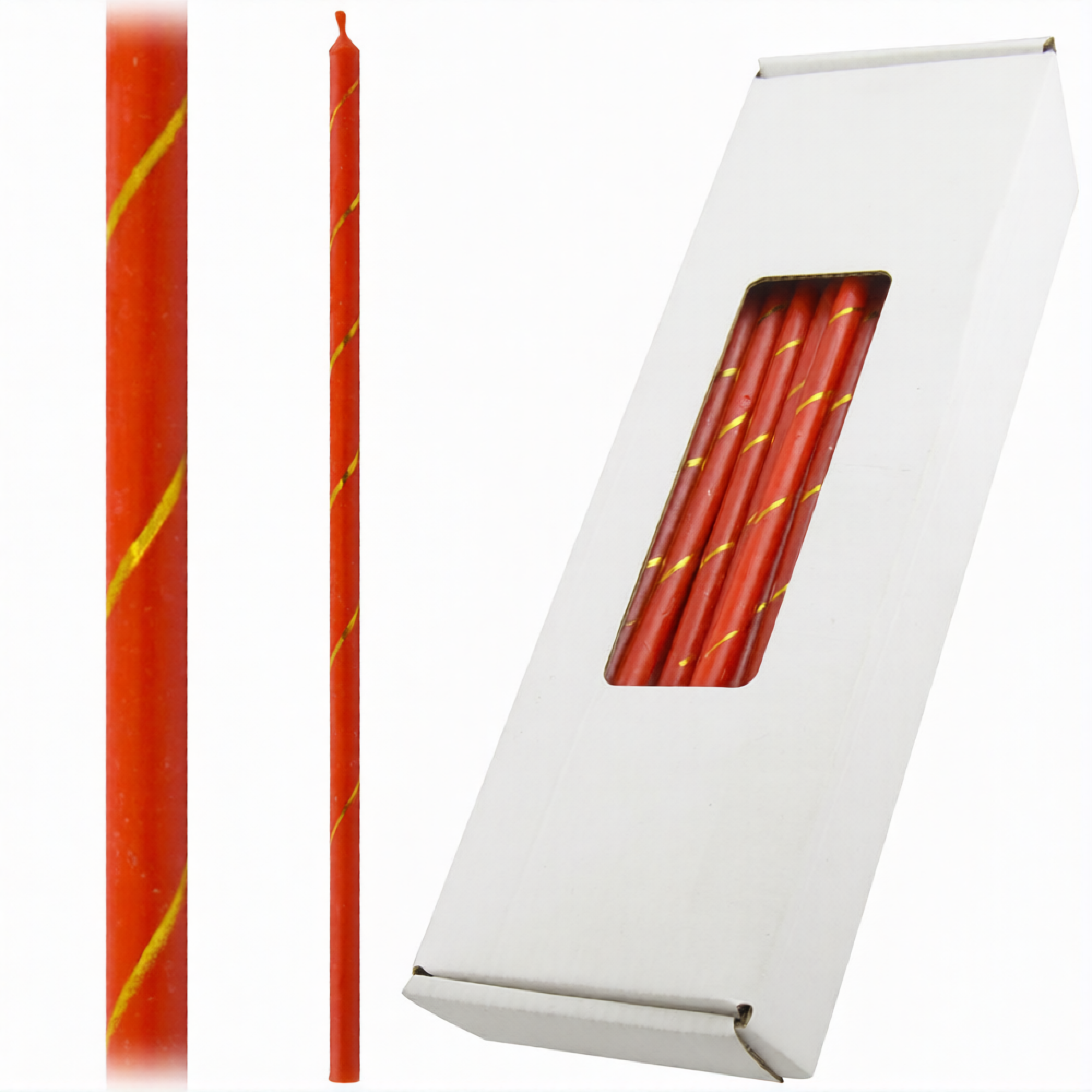 Набор праздничных красных  свечей №30 (50 шт. в упаковке) - фото