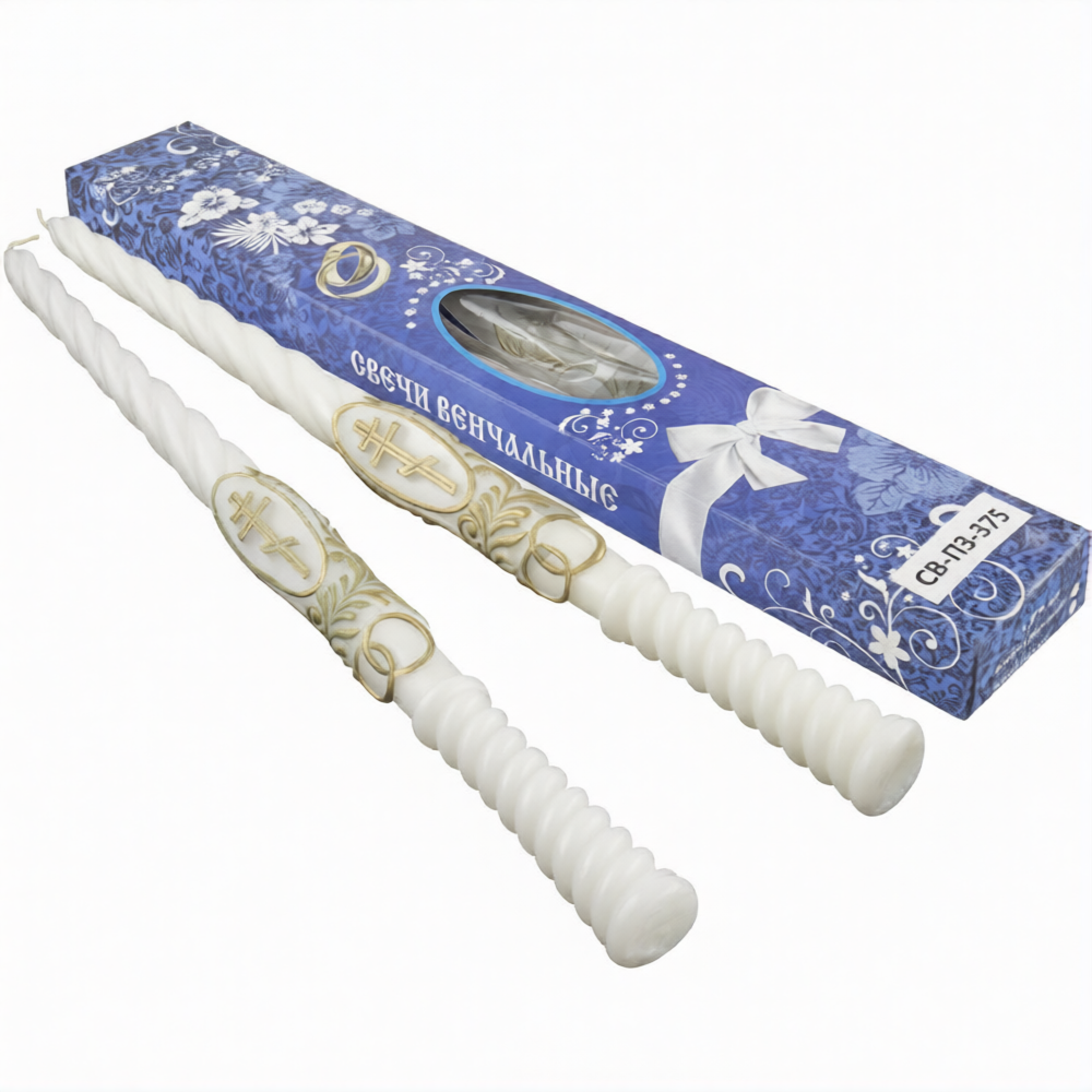 Набор свечей венчальных парафиновых с золотым декором 37,5 см - фото