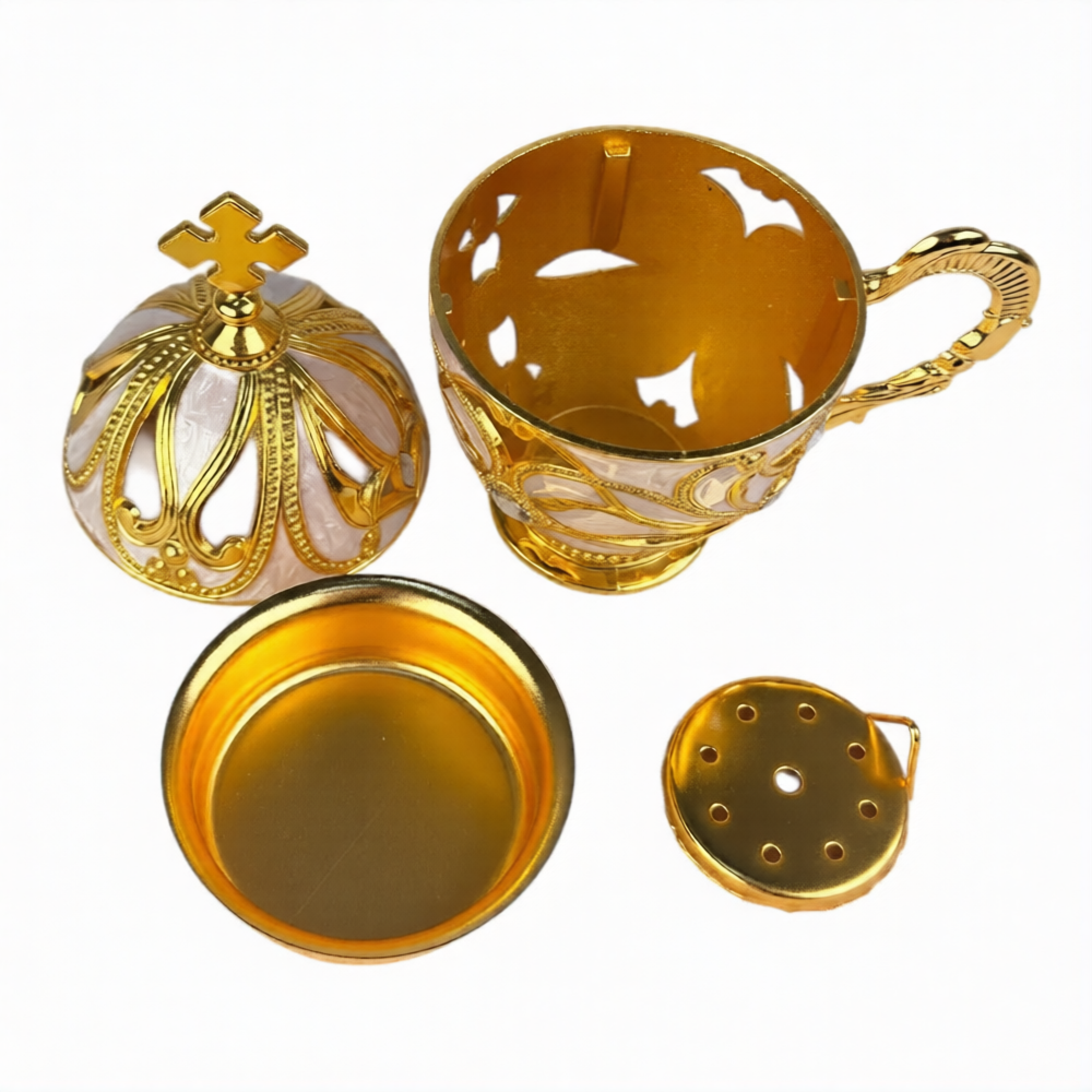 Кадильница с ручкой металл, эмаль, цвет золото, 14 см - фото2