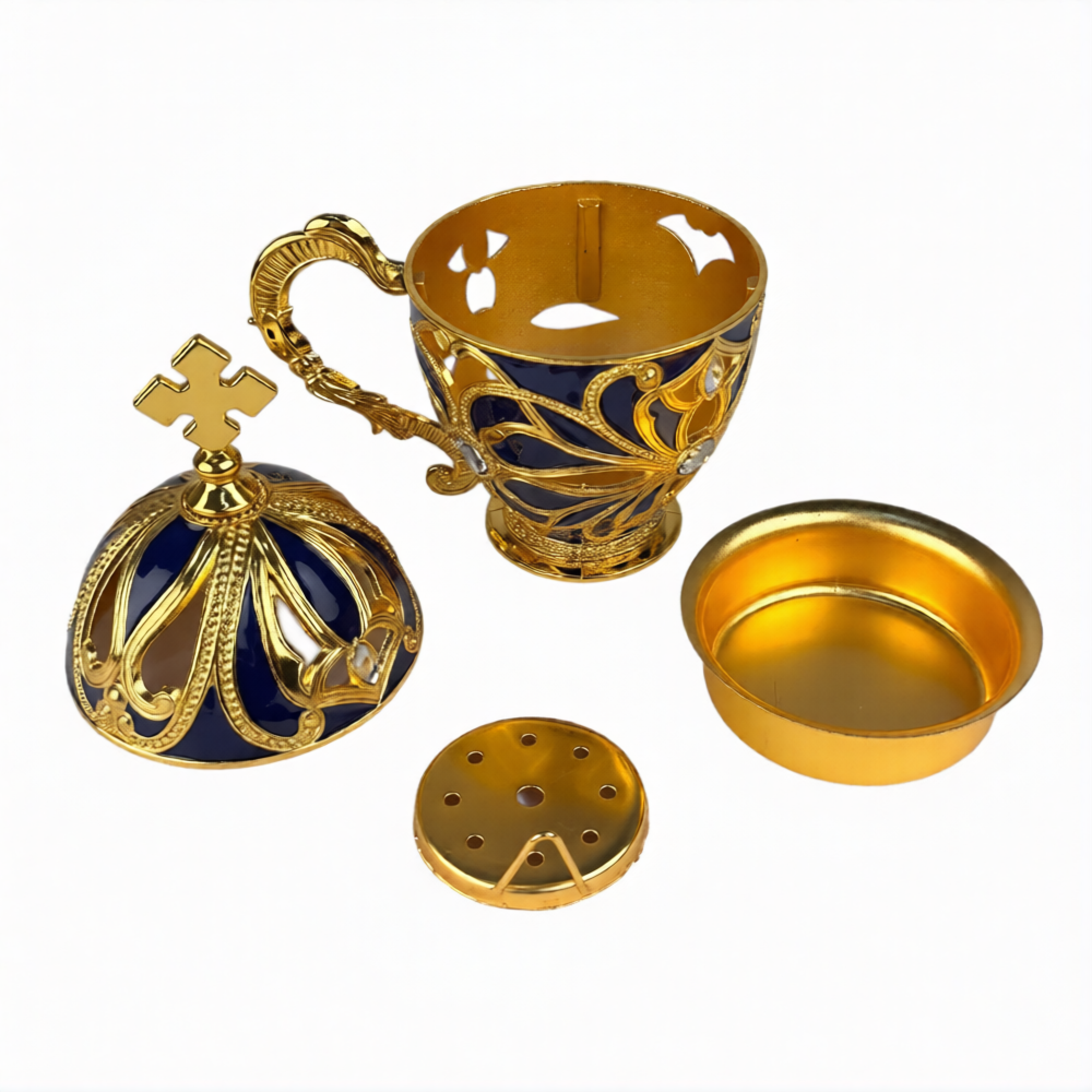 Кадильница с ручкой металл, эмаль, цвет золото, 14 см - фото3