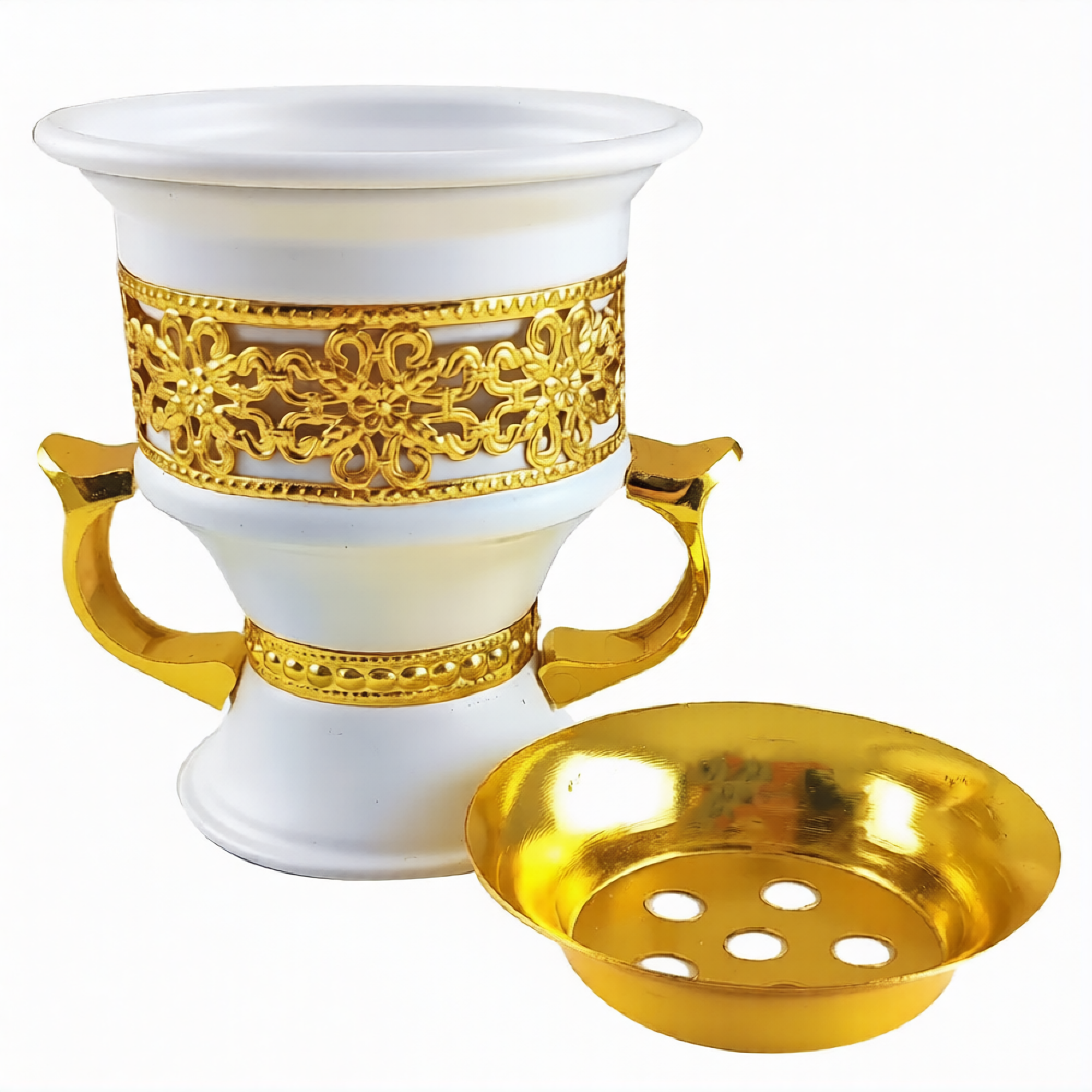 Кадильница металл, золотой и белый цвет, 9,5 см - фото