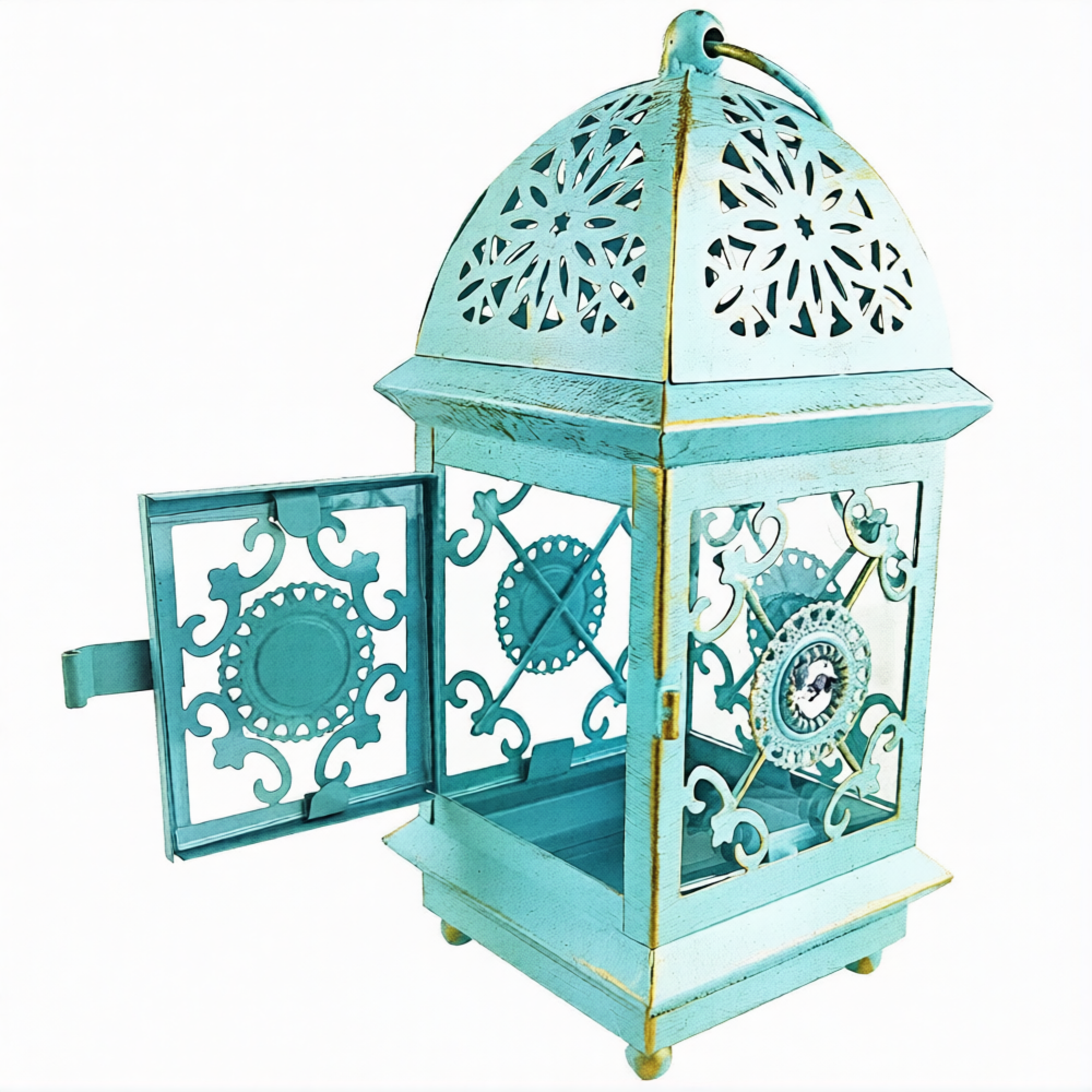 Фонарь-подсвечник, голубой цвет, металл, 20 см - фото