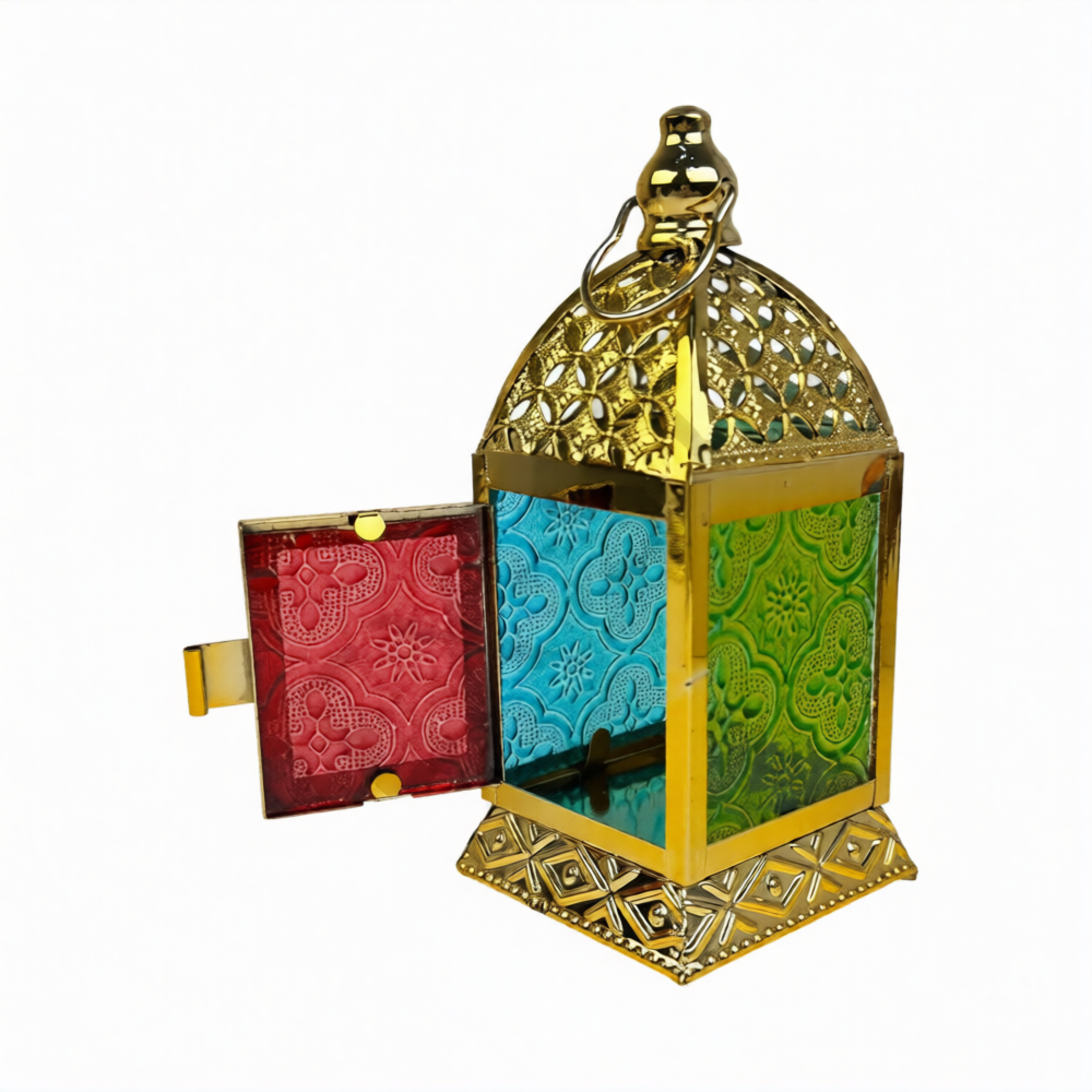 Фонарь-подсвечник, металл, витражное цветное стекло, 16 см - фото2