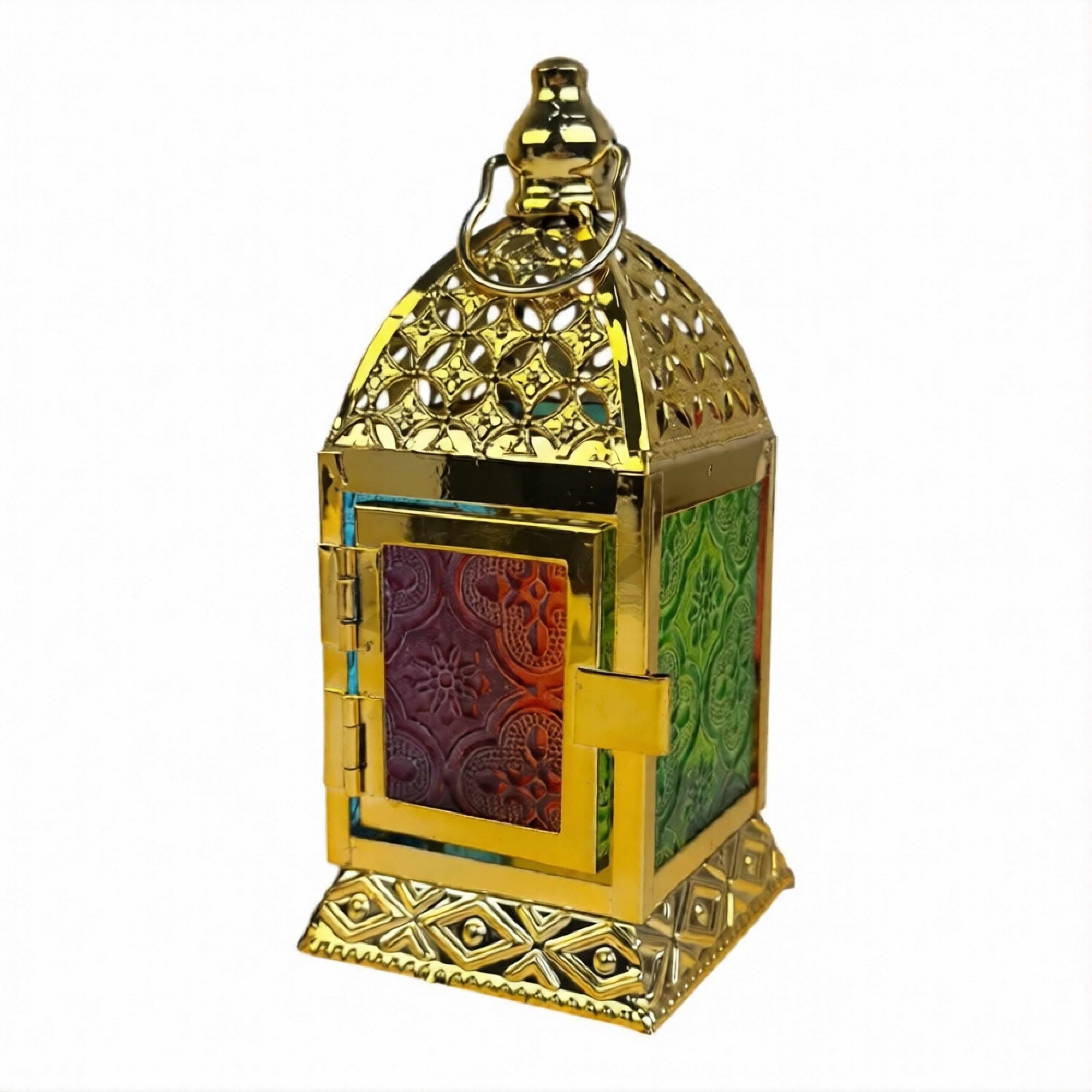 Фонарь-подсвечник, металл, витражное цветное стекло, 16 см - фото