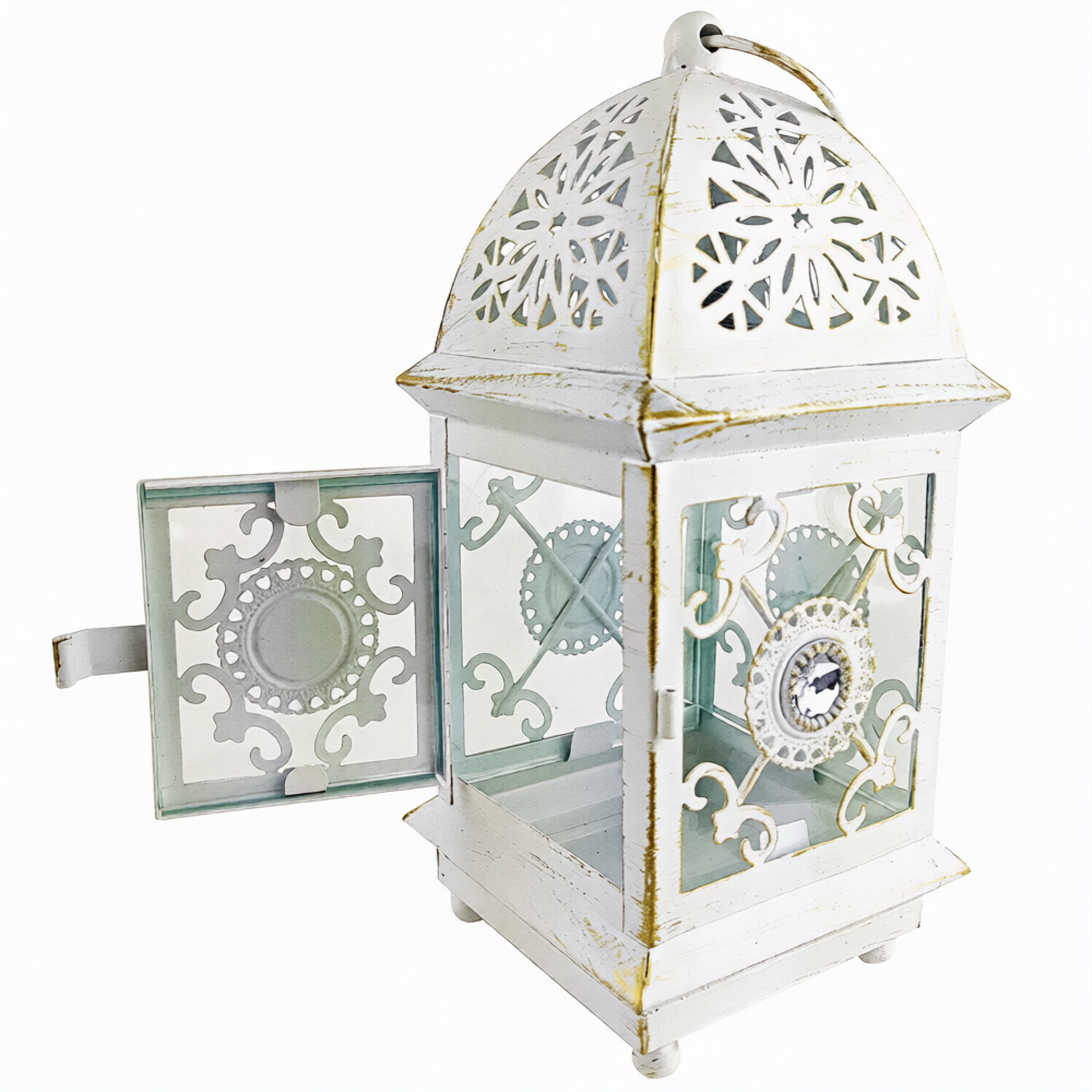  Фонарь-подсвечник, белый цвет, металл, 20 см - фото