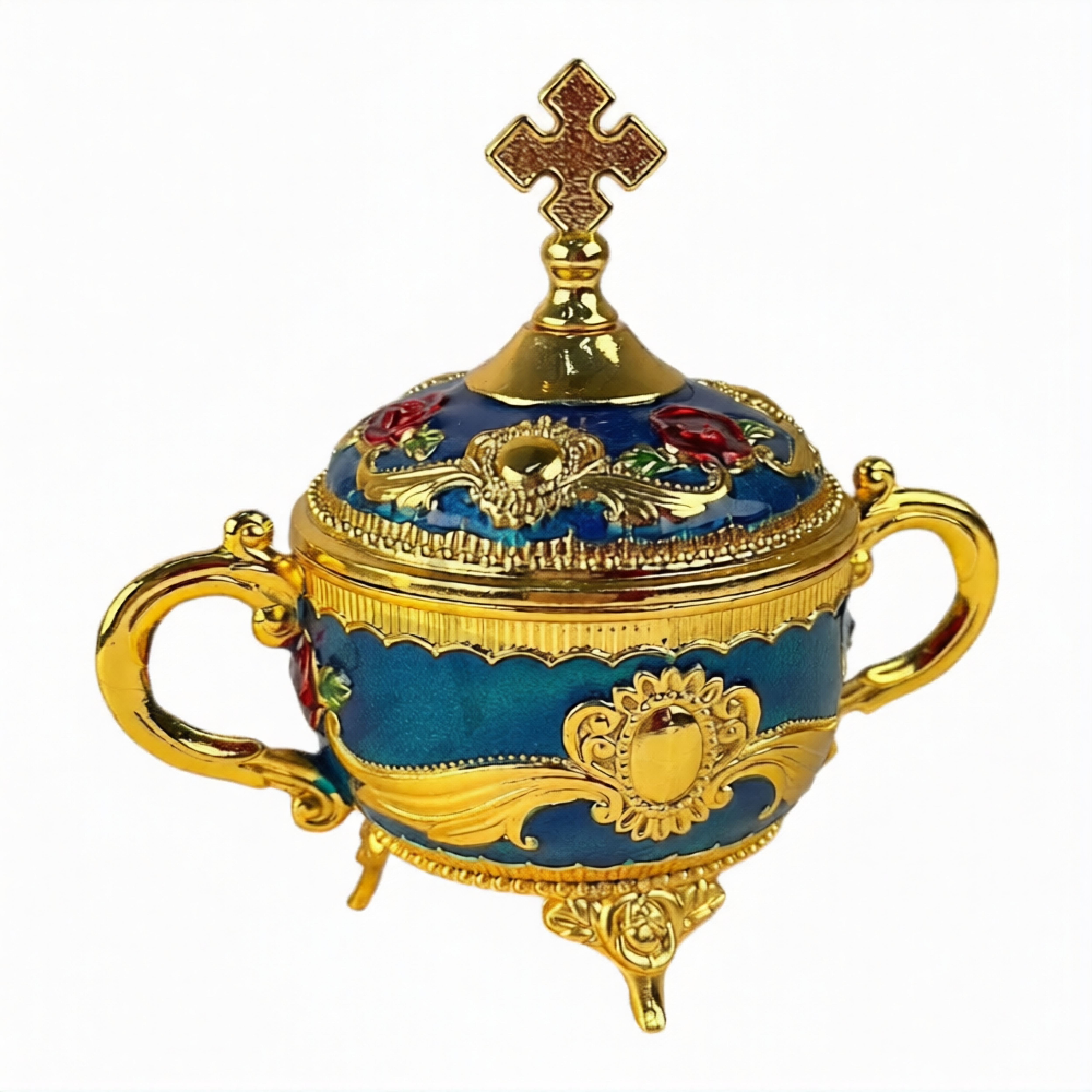 Шкатулка с ручками, эмаль, металл, цвет золото, 10 см - фото