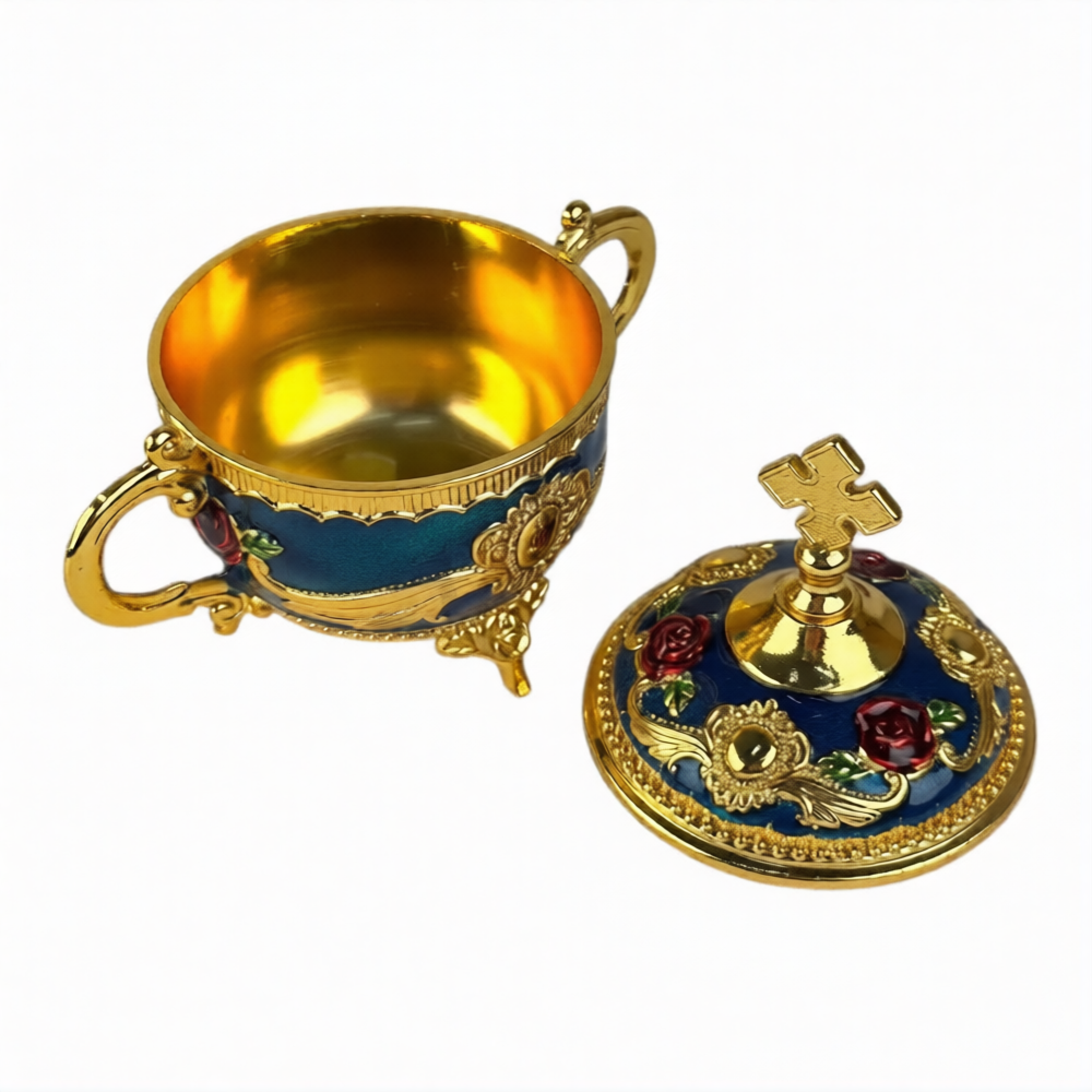 Шкатулка с ручками, эмаль, металл, цвет золото, 10 см - фото2