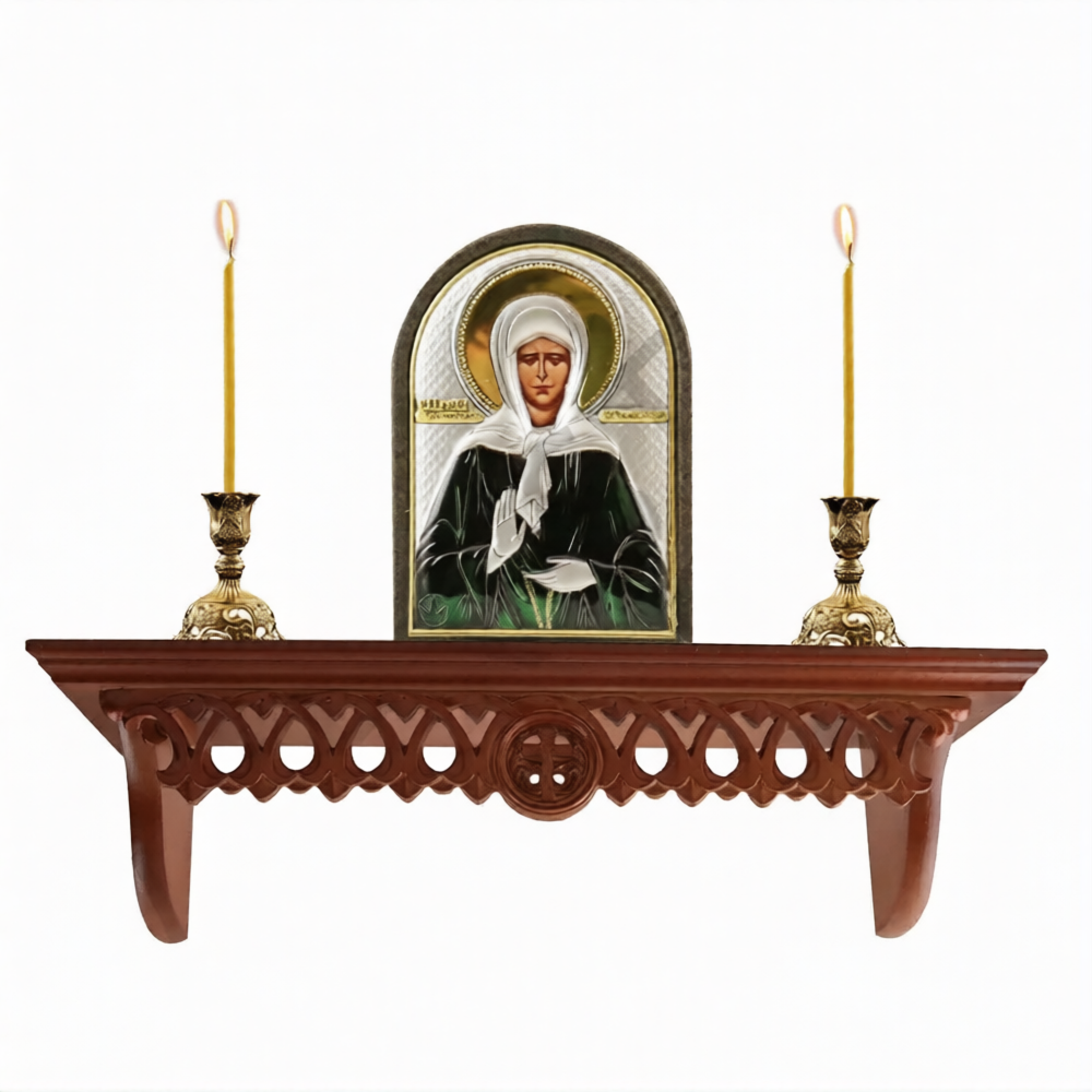 Полка для икон деревянная прямая, резная, 10×40 см - фото
