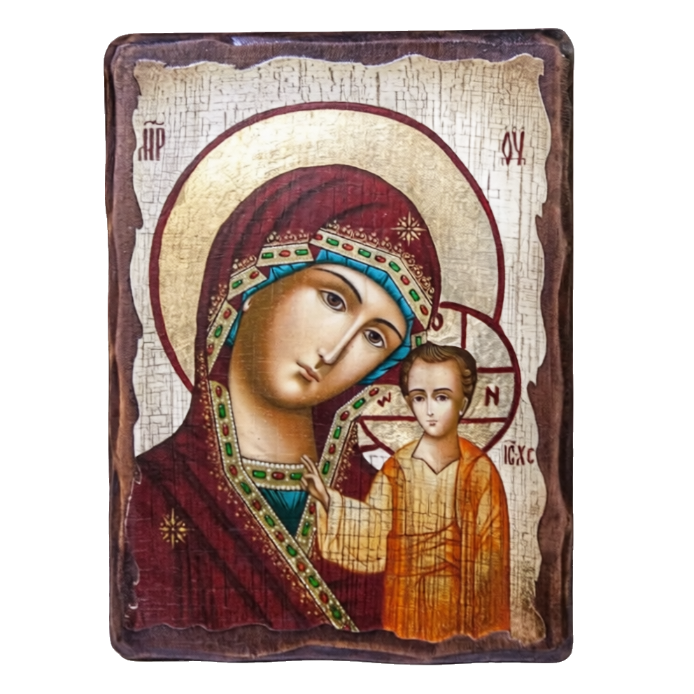Икона «Казанская», дерево под старину, печать краска, 12,5×16,5 см - фото