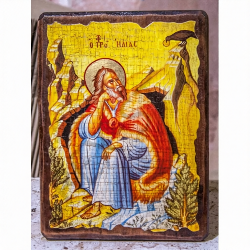 Икона «Илия Пророк», дерево под старину, печать-краска, 12,5×16,5 см - фото
