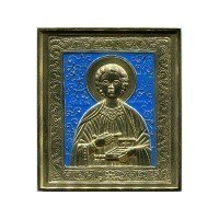 Икона "Великомученик Пантелеймон". Латунное литье с эмалью (старообр.)