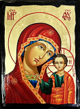 Икона Божией Матери "Казанская" синайская из массива ольхи, золочение
