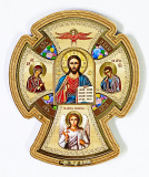Крест Александровский со "Спасителем" на буковой основе бежевый фон с ладаном