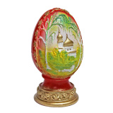 Свеча Пасхальное яйцо с березами голубая и красная