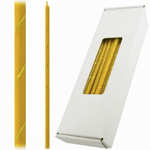 Набор праздничных жёлтых  свечей №30 (50 шт. в упаковке) - фото