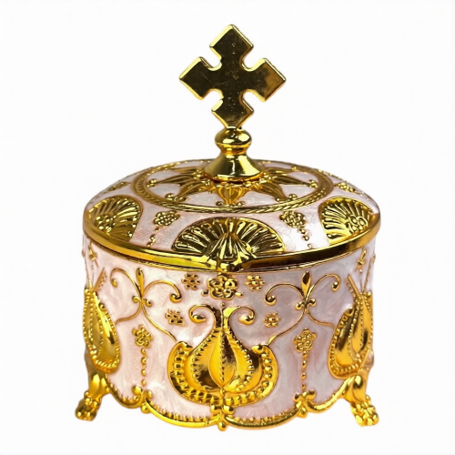 Шкатулка крест металл, эмаль, цвет золото, 10 см - фото