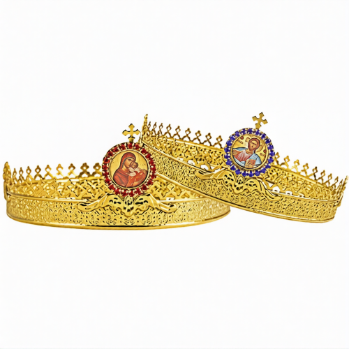 Венцы венчальные, пара, с камнями, диаметр 19 см - фото