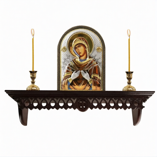 Полка для икон деревянная прямая, резная, 10×50 см - фото