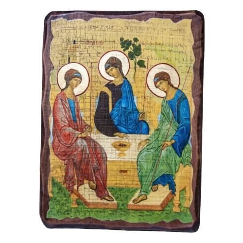 Икона «Троица», дерево под старину, печать краска, 12,5×16,5 см - фото