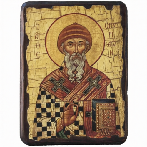 Икона «Спиридон Тримифунтский», дерево под старину, печать-краска, 12,5×16,5 см - фото