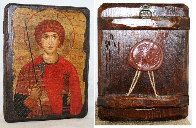 Икона «Георгий Победоносец», дерево под старину, печать-краска, 12,5×16,5 см - фото