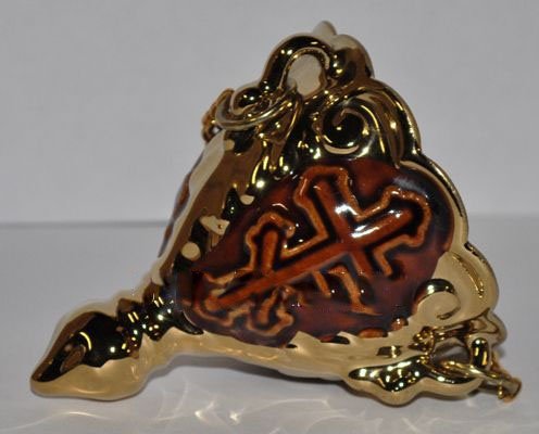 Малая лампада подвесная коричневая с золотом керамическая