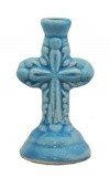 Резной крест подсвечник голубой керамический - фото