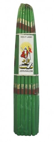 Свечи иерусалимские парафиновые зеленые, обожженные иерусалимским огнем - фото